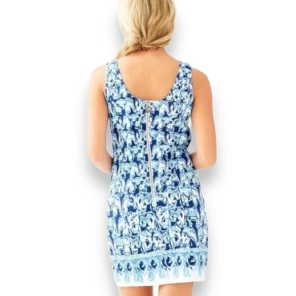 Lilly Pulitzer Cathy Dress Women's 6 Blue Shift Mini Elephant Print Classic - Picture 2 of 10